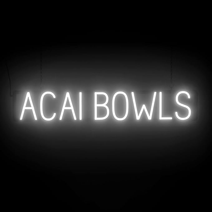 SpellBrite ACAI BOWLS Sign | Cafe-Related Sign with Neon Look, White LED Light Source | 37.2" x 6.3"