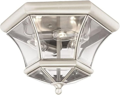 Livex Lighting 7053-07 Monterey 3 Light Outdoor/Indoor Bronze Finish Solid Brass Flush Mount with Clear Beveled Glass