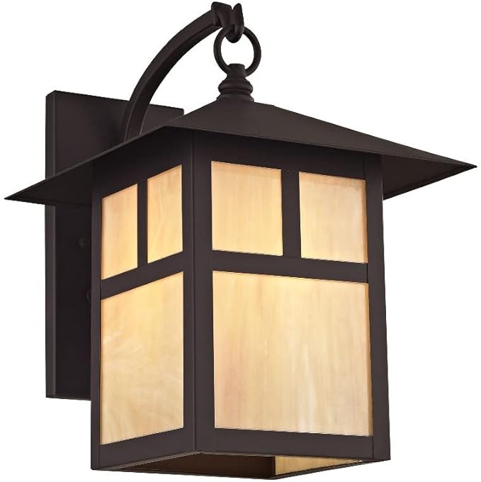 Livex Lighting 2133-07 Montclair Mission 1 Light Outdoor Bronze Finish Solid Brass Wall Lantern with Iridescent Tiffany Glass, 13.75" x 10" x 13.75"