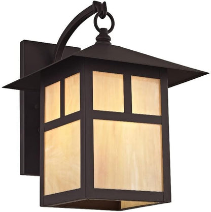 Livex Lighting 2133-07 Montclair Mission 1 Light Outdoor Bronze Finish Solid Brass Wall Lantern with Iridescent Tiffany Glass, 13.75" x 10" x 13.75"