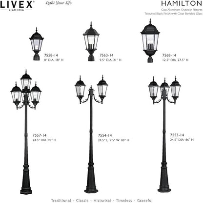 Livex Lighting 7557-04 Outdoor Post with Clear Beveled Glass Shades, Black
