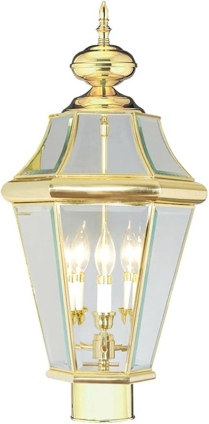 Livex Lighting 2364-02 Outdoor Post with Clear Beveled Glass Shades, Polished Brass
