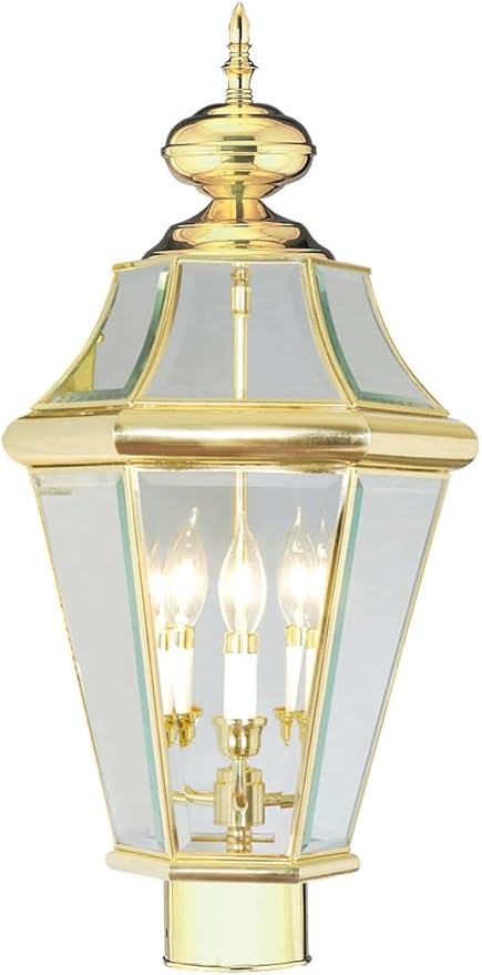 Livex Lighting 2364-02 Outdoor Post with Clear Beveled Glass Shades, Polished Brass
