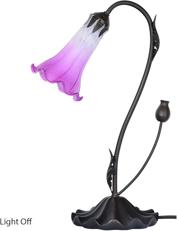 Bieye L10849 Lily Flower Blown Glass Accent Table Lamp for Living Room Bedroom Decoration (1-Light, Purple)