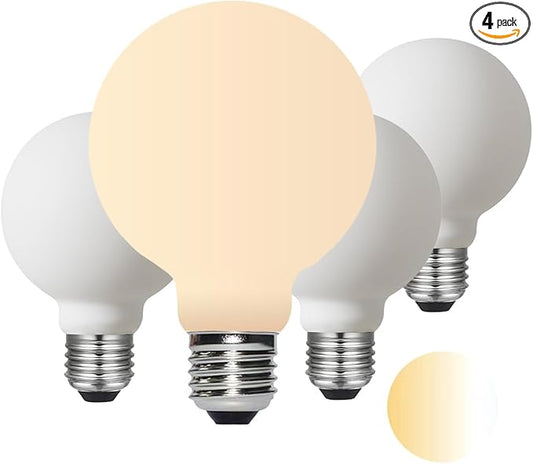 LED Light Bulb G25/G80 Dim-to-Warm 2000-2800K E26 Matt White Porcelain CRI 95 Excellent Color Accuracy 6W=60W 500LM (4-Pack)