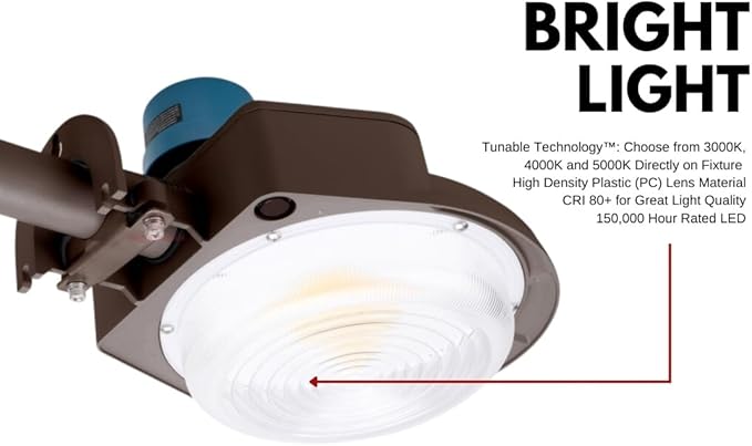 RuggedGrade 120W - Vontair Series - LED Barn Style Light with Arm Mount + Photocell - 18,000 Lumens - Color Selectable 3000K/4000K/5000K - Brown Housing - Outdoor Light | DLC 5.1 Premium