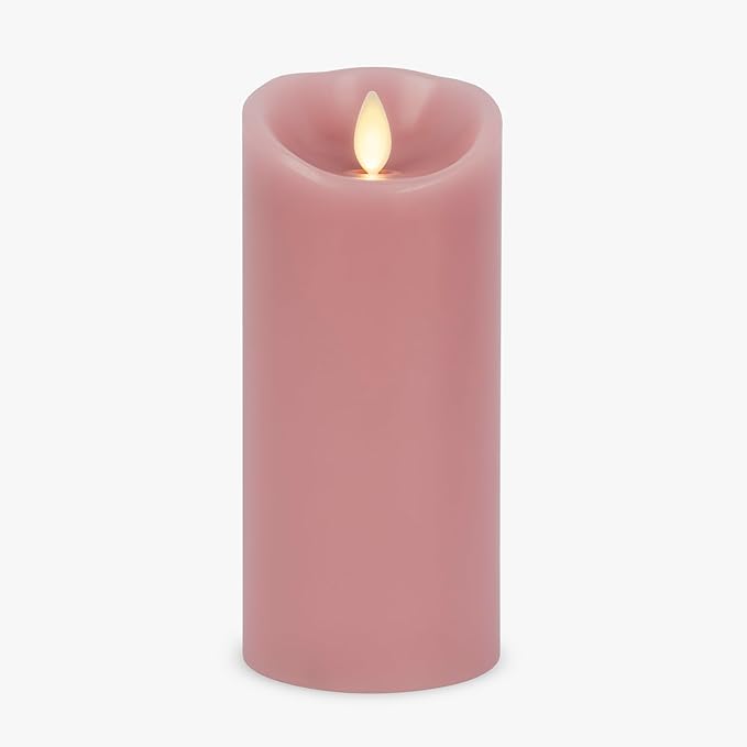 Luminara Blooming Mauve Garden Pillar Candles - Flameless Real-Flame Nature-Inspired Battery Operated LED Decor - Spring Summer Collection - 3" x 6.5"