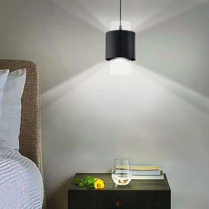 1 Light 3 Pack Hanging Indoor Kitchen Island Pendant Light 6" Drum Glass Shade Pendant Ceiling Light Fixtures Modern Farmhouse Dinning Over Sink (Black Finish)