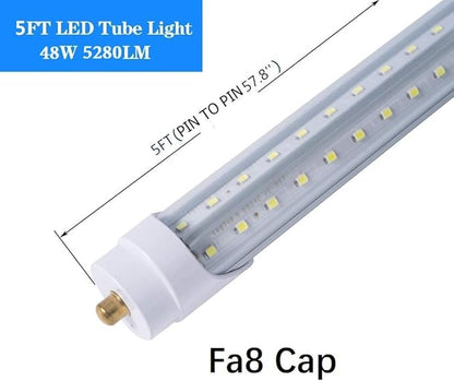 30 Pack 5FT T8 LED Tube Light Bulbs 48W Single Pin Fa8 Cap with Ultra Bright Dual-Row LEDs 6000K Daylight 5 Foot T10 T12 Fluorescent Replacement for Garage, Shop, Warehouse