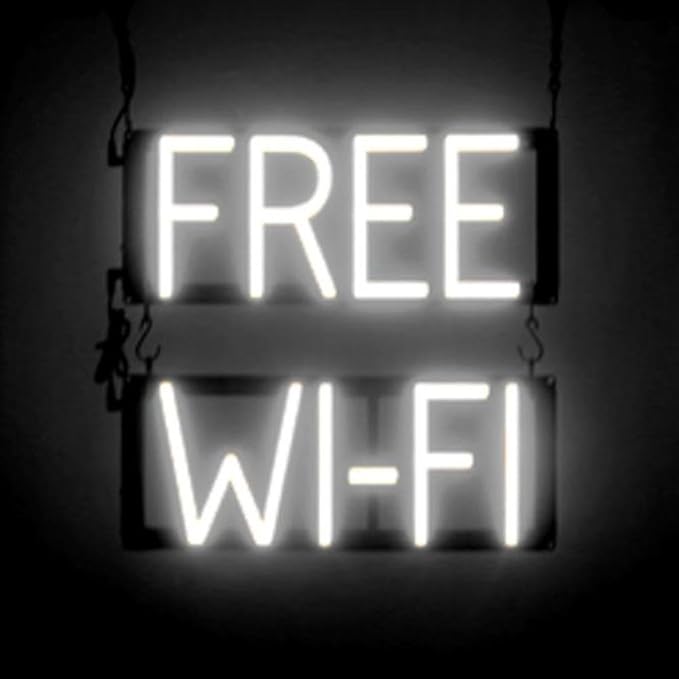 SpellBrite FREE WI-FI Sign | Cafe-Related Sign with Neon Look, White LED Light Source | 15.4" x 15.0"