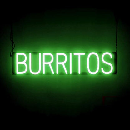 SpellBrite BURRITOS Sign | Mexican Food-Related Sign with Neon Look, Green LED Light Source | 29.0" x 6.3"
