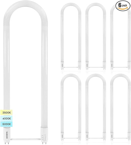 Luxrite U Bend LED Tube Light, T8 T12, 17.5W (32W Equivalent), 3 Colors 3500K | 4000K | 5000K, 2100 Lumens, Fluorescent Light Tube Replacement, Direct or Ballast Bypass, UL Certified, G13 Base, 6-Pack