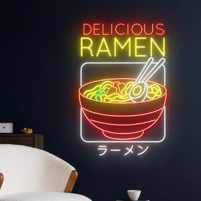 Delicious Ramen Neon Sign, 25" Japanese Noodles Led Sign, Ramen Noodle Led Light, Food Shop Store Room Wall Decor