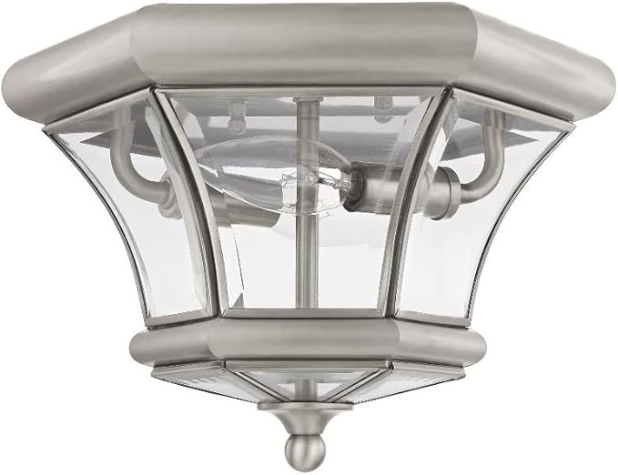 Livex Lighting 7052-02 Monterey 2 Light Outdoor/Indoor Polished Brass Finish Solid Brass Flush Mount with Clear Beveled Glass