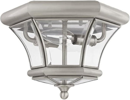 Livex Lighting 7052-02 Monterey 2 Light Outdoor/Indoor Polished Brass Finish Solid Brass Flush Mount with Clear Beveled Glass