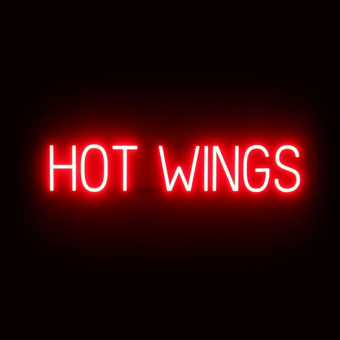 SpellBrite HOT WINGS Sign | Food-Related Sign with Neon Look, Red LED Light Source | 33.6" x 6.3"