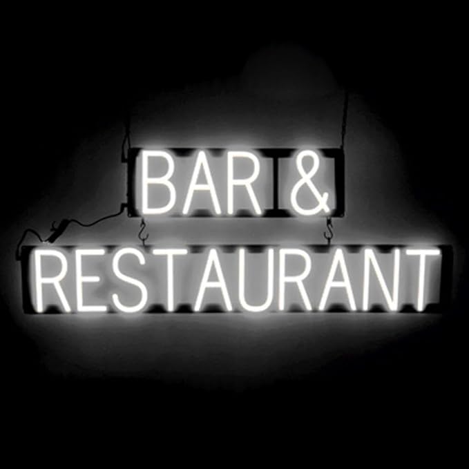 SpellBrite BAR & RESTAURANT Sign | Food-Related Sign with Neon Look, White LED Light Source | 39.3" x 15.0"