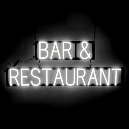 SpellBrite BAR & RESTAURANT Sign | Food-Related Sign with Neon Look, White LED Light Source | 39.3" x 15.0"