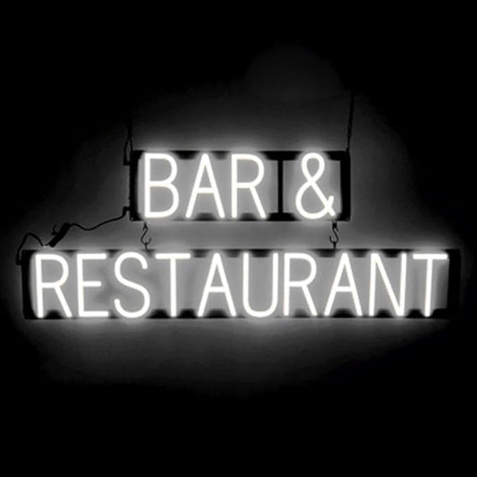 SpellBrite BAR & RESTAURANT Sign | Food-Related Sign with Neon Look, White LED Light Source | 39.3" x 15.0"