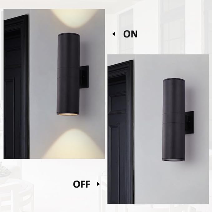 Cerdeco 15" Black Modern Outdoor Wall Light 2 Pack,Cylinder Up Down Aluminum Exterior Wall Sconce for House Porch Garage Patio Doorway Entryway,ETL Listed