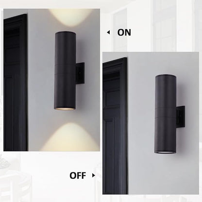 Cerdeco 15" Black Modern Outdoor Wall Light 2 Pack,Cylinder Up Down Aluminum Exterior Wall Sconce for House Porch Garage Patio Doorway Entryway,ETL Listed