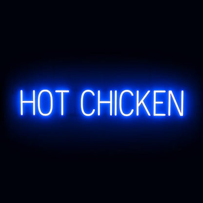 SpellBrite HOT CHICKEN Sign | Food-Related Sign with Neon Look, Blue LED Light Source | 38.6" x 6.3"
