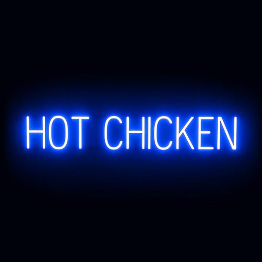 SpellBrite HOT CHICKEN Sign | Food-Related Sign with Neon Look, Blue LED Light Source | 38.6" x 6.3"