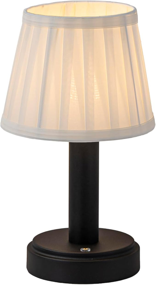 11 Inch Modern Type-C Rechargeable Cordless LED Table Lamp Industrial Dimmable Touch Mini Desk Lamp in Matte Black with Fabric Shade for Bedroom Living Room