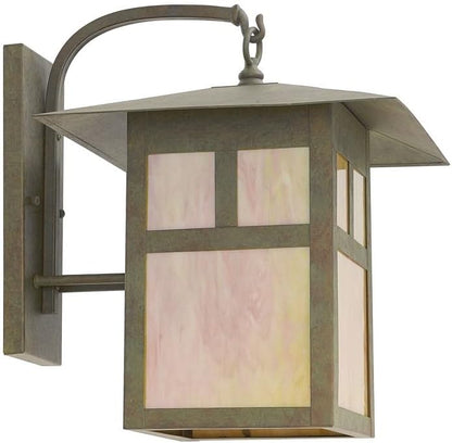 Livex Lighting 2137-07 Montclair Mission 1 Light Outdoor Bronze Finish Solid Brass Wall Lantern with Iridescent Tiffany Glass