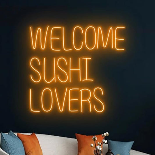 Welcome Sushi Lovers Neon Sign, Japanese Food LED Sign, Sushi Neon Light, Japan Restaurant LED Light Wall Decor, Sushi Food Shop Neon Sign Size:20in