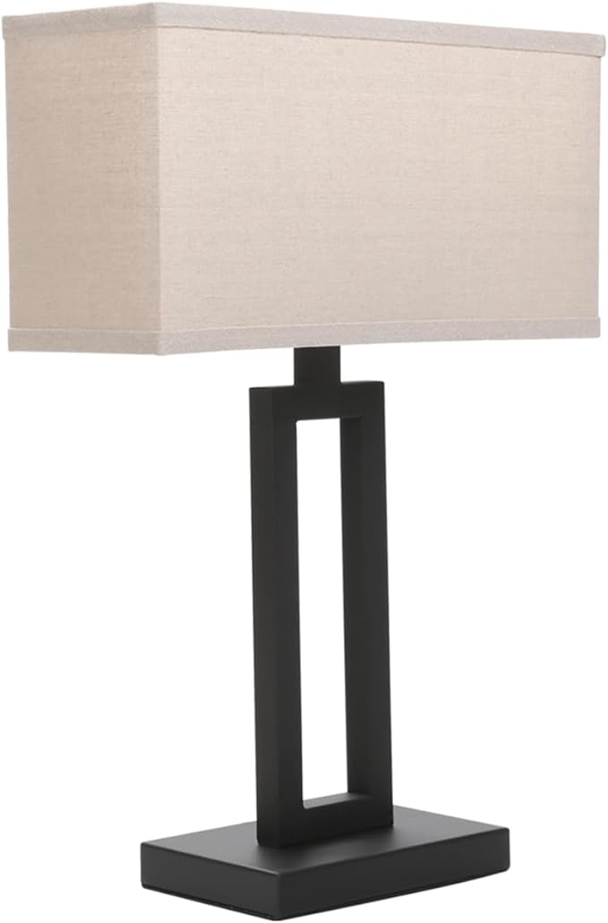 Yosoan Linen Fabric Beige Indoor Table Lamp Bedside Nightstand Desk Lamp, Dimmable On Off Switch Black 65.8" Power Cord Cutout Rectangular Shade for Bedroom Hotel Study(Linen)