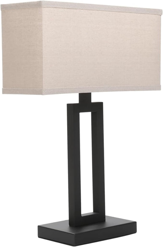 Yosoan Linen Fabric Beige Indoor Table Lamp Bedside Nightstand Desk Lamp, Dimmable On Off Switch Black 65.8" Power Cord Cutout Rectangular Shade for Bedroom Hotel Study(Linen)