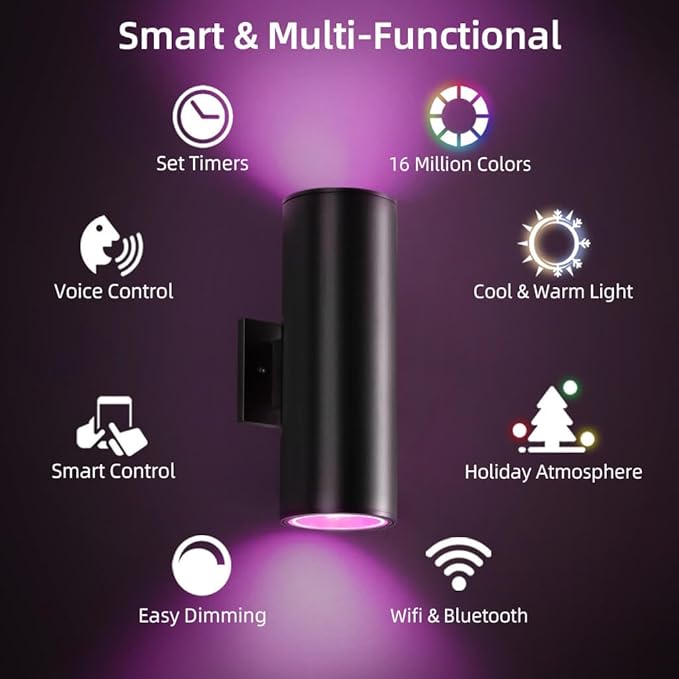 SHIMR Modern Outdoor Wall Lights Color Changing, RGBCW Smart Outdoor Lights Ambiance Sconce with Remote Control, Black Aluminum Exterior Lighting Fixtures Up and Down Lights [ETL Listed]