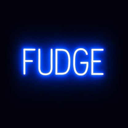 SpellBrite FUDGE Sign | Treat-Related Sign with Neon Look, Blue LED Light Source | 19.9" x 6.3"