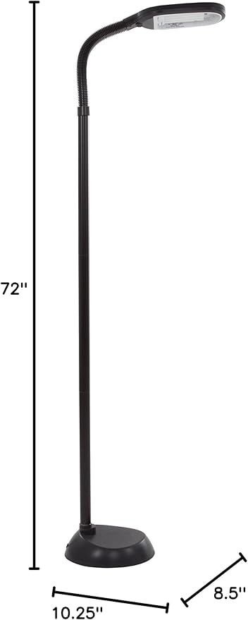 Floor Lamp - Full Spectrum Natural Sunlight Lamp with Bendable Neck - Reading, Craft, Studying, and Esthetician Light by Lavish Home (Black)