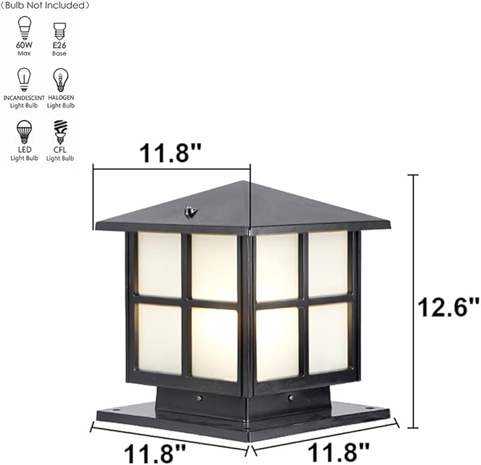 SLAWA Outdoor Post Lights Fixture, Modern Yard Entry Outdoor Column Lights with Aluminum Housing, Patio Pillar Lights Outdoor with Tempered Glass, IP65 Waterproof