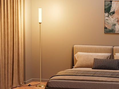 Ambimall LED Floor Lamp with Remote Control, 65" Standing lamp with Stepless Adjustable 3000K-6500K Colors & 30-100% Brightness, Foot Switch(Gold)