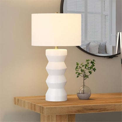 Carlin 28" Tall Ceramic Table Lamp with Fabric Shade in Matte White/White