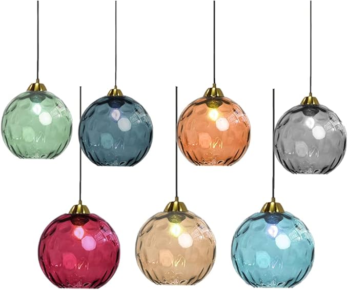 7.8 Inches Blue Glass Globe Pendant Lights Fixtures E26 Modern Farmhouse Glass Ball Pendant Lighting with Gold Brass Finish (Blue)