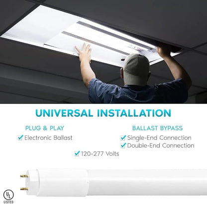 4FT T8 LED Tube Light, Type A+B, 12W/15W/18W/22W, 3000K | 4000K | 5000K | 6500K, Single and Double End Powered, Plug and Play or Ballast Bypass, 2860 Lumens, F32T8, 120-277V, Frosted Cover (24 Pack)