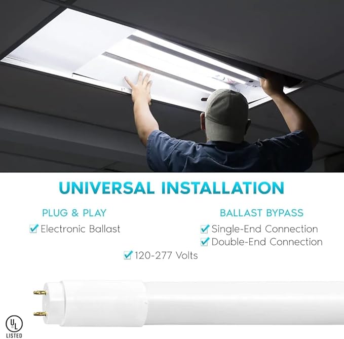 4FT T8 LED Tube Light, Type A+B, 12W/15W/18W/22W, 3000K | 4000K | 5000K | 6500K, Single and Double End Powered, Plug and Play or Ballast Bypass, 2860 Lumens, F32T8, 120-277V, Frosted Cover (4 Pack)