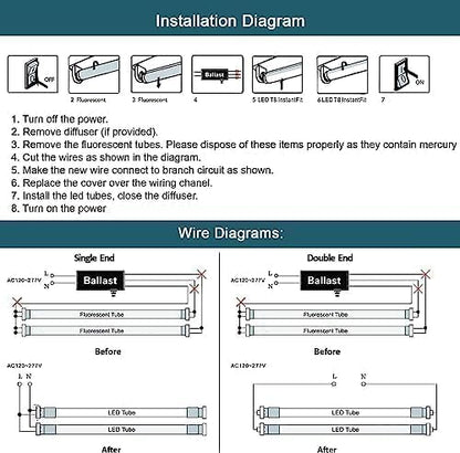 H&B Luxuries 4FT LED T8 Ballast Bypass Type B Light Tube, 18W, Single-Ended & Dual-Ended Connection, 2340LM, G13 Base,T8 T10 T12 Fluorescent Bulbs Replacement, UL & DLC - 4000K (30Pcs)