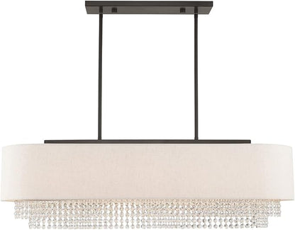 Livex Lighting 51125-92 Carlisle - 41" Five Light Linear Chandelier, English Bronze Finish with Oatmeal Fabric Shade with Clear Crystal