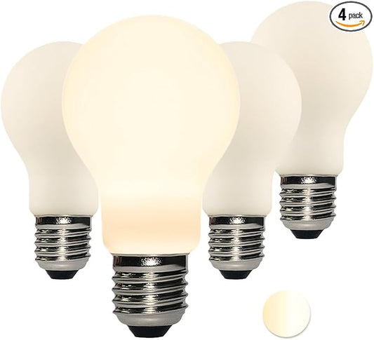 Liii&ARTMAN LED Light Bulb A19 Dim-to-Warm 2000-2800K 120V 6W E26 Matte Porcelain CRI95 500LM, (4-Pack)