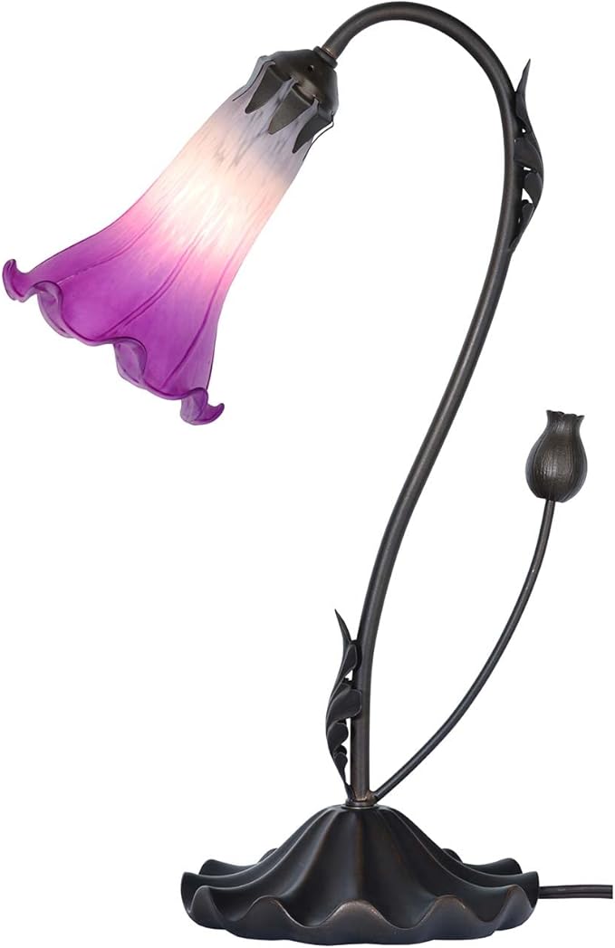 Bieye L10849 Lily Flower Blown Glass Accent Table Lamp for Living Room Bedroom Decoration (1-Light, Purple)