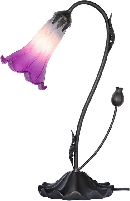 Bieye L10849 Lily Flower Blown Glass Accent Table Lamp for Living Room Bedroom Decoration (1-Light, Purple)