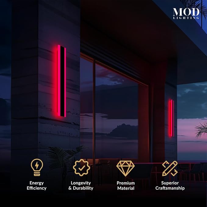 𝗠𝗢𝗗 𝗟𝗜𝗚𝗛𝗧𝗜𝗡𝗚 Haylen RGB | Waterproof Outdoor Wall Lights, Dimmable with Remote, 7 Colors and 358 Light Effects, Long Wall Sconce, Modern Linear Exterior Light Fixture, 1-Pack (RGB | 31")