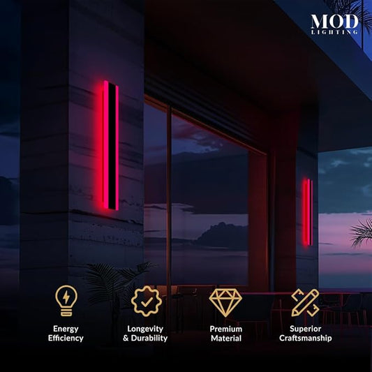 𝗠𝗢𝗗 𝗟𝗜𝗚𝗛𝗧𝗜𝗡𝗚 Haylen RGB | Waterproof Outdoor Wall Lights, Dimmable with Remote, 7 Colors and 358 Light Effects, Long Wall Sconce, Modern Linear Exterior Light Fixture, 1-Pack (RGB | 31")