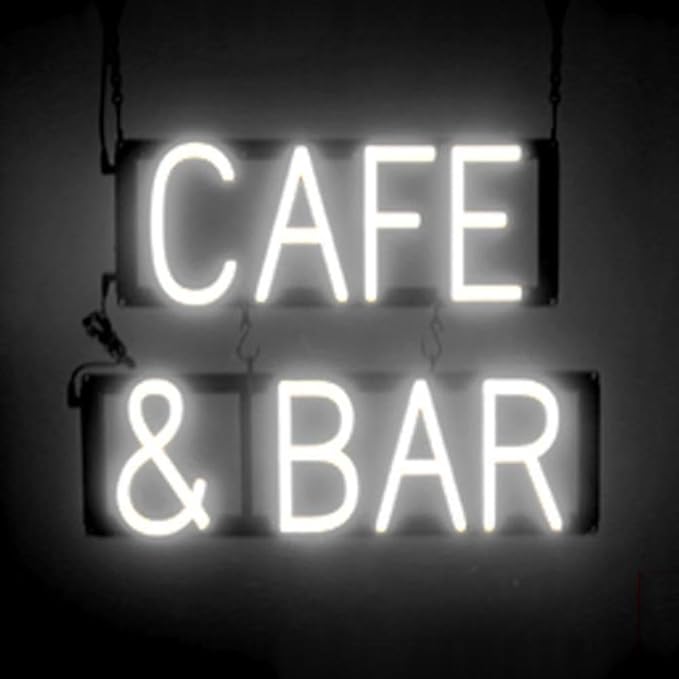 SpellBrite CAFE & BAR Sign | Cafe-Related Sign with Neon Look, White LED Light Source | 19.6" x 15.0"