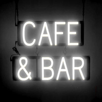 SpellBrite CAFE & BAR Sign | Cafe-Related Sign with Neon Look, White LED Light Source | 19.6" x 15.0"